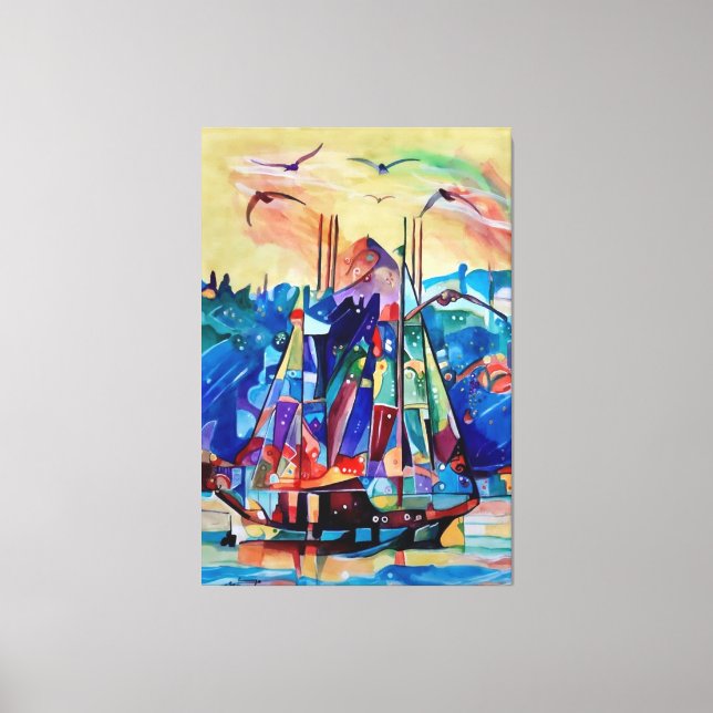 abstract colourful art of moving ship canvas print (Front)