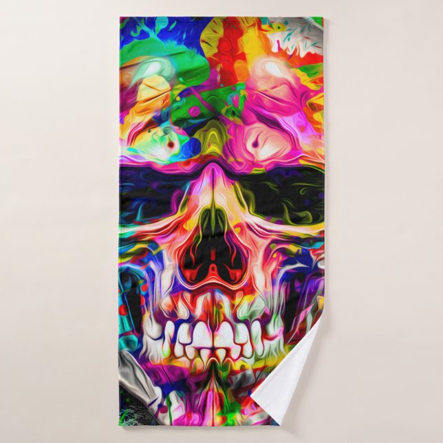 abstract colourful background with colourful skull bath towel (Bath Towel)