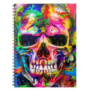 abstract colourful background with colourful skull notebook