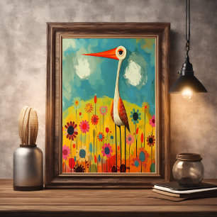 Abstract Colourful Bird Vibrant Colours Nursery Poster