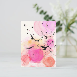 Abstract colourful birds pattern postcard