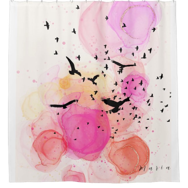 Abstract colourful birds pattern shower curtain (Front)