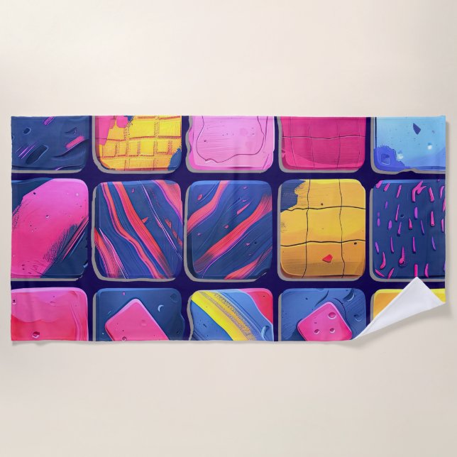 Abstract Colourful Blocks Pattern Beach Towel (Front)