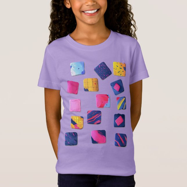 Abstract Colourful Blocks Pattern T-Shirt (Front)