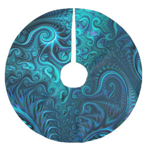 Abstract Colourful Blue & Teal Spiral Pattern Brushed Polyester Tree Skirt