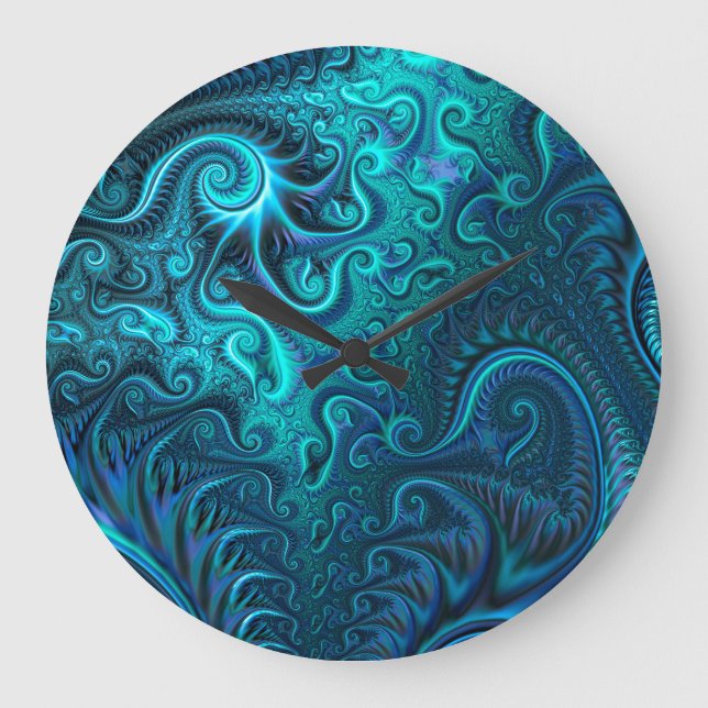 Abstract Colourful Blue & Teal Spiral Pattern Large Clock (Front)