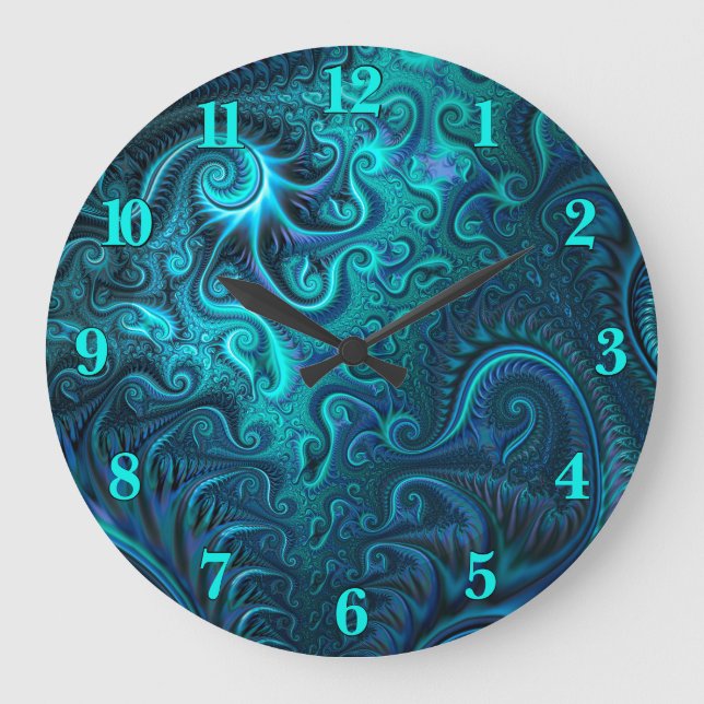 Abstract Colourful Blue & Teal Spiral Pattern Large Clock (Front)