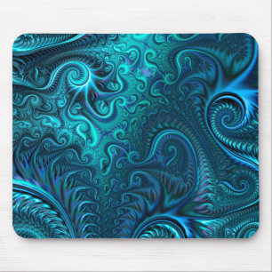 Abstract Colourful Blue & Teal Spiral Pattern Mouse Mat