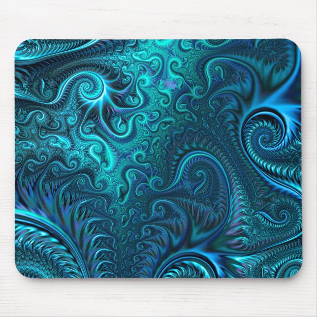 Abstract Colourful Blue & Teal Spiral Pattern  Mouse Mat (Front)