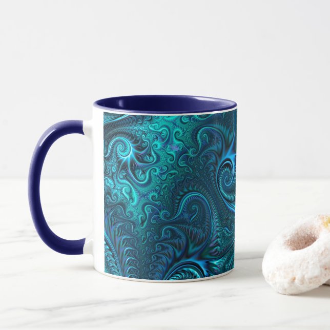 Abstract Colourful Blue & Teal Spiral Pattern Mug (With Donut)
