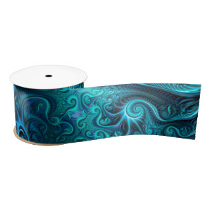 Abstract Colourful Blue & Teal Spiral Pattern Satin Ribbon