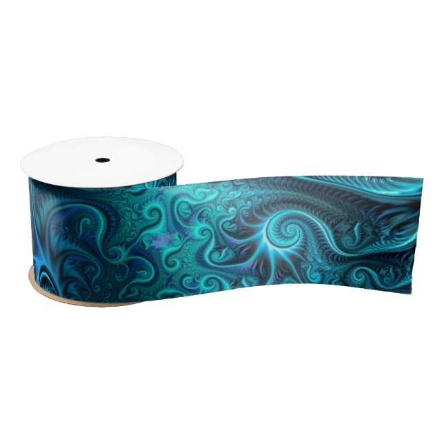 Abstract Colourful Blue & Teal Spiral Pattern Satin Ribbon (Spool)