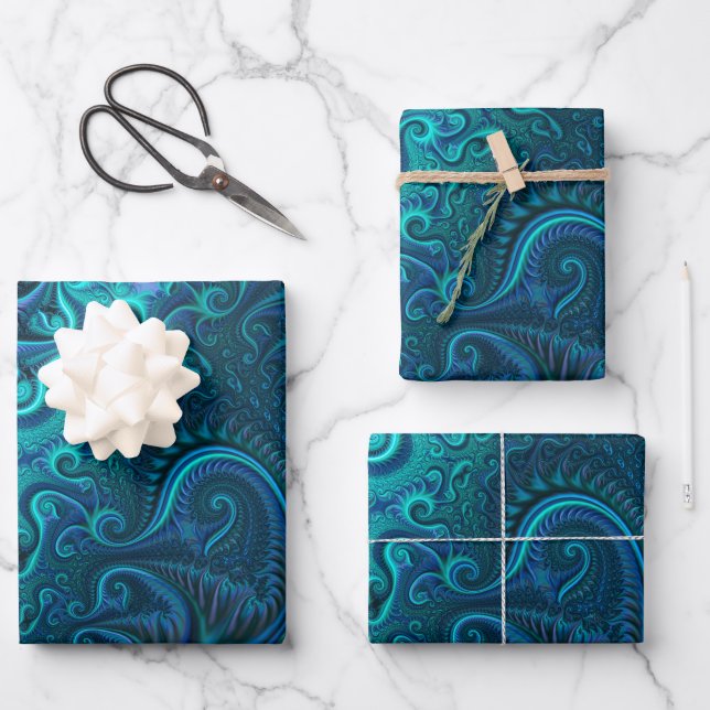 Abstract Colourful Blue & Teal Spiral Pattern  Wrapping Paper Sheet (Front)