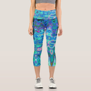 Abstract Colourful Blue Wavy Mosaic Retro Capri Leggings