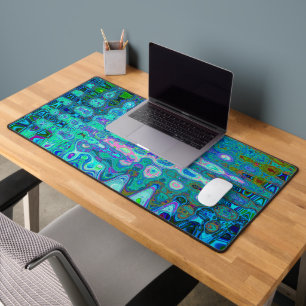 Abstract Colourful Blue Wavy Mosaic Retro Desk Mat