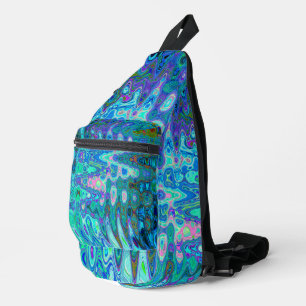 Abstract Colourful Blue Wavy Mosaic Retro Sling Bag
