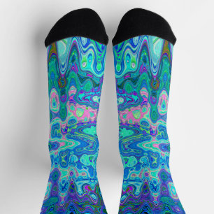 Abstract Colourful Blue Wavy Mosaic Retro Socks