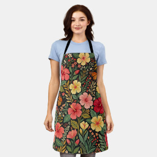Abstract Colourful Boho Hibiscus Butterflies Apron
