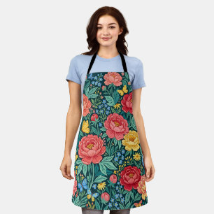 Abstract Colourful Boho Peonies Butterflies Apron
