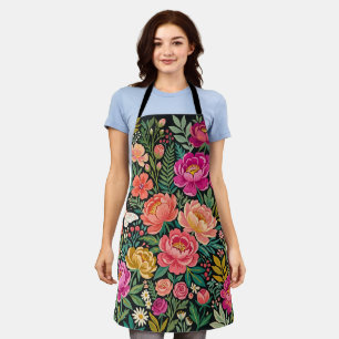Abstract Colourful Boho Peonies Butterflies Apron