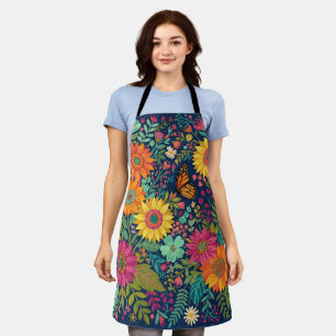 Abstract Colourful Boho Sunflowers Butterfly Apron