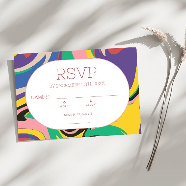 Abstract Colourful Bold Modern Groovy RSVP Card (Creator Uploaded)