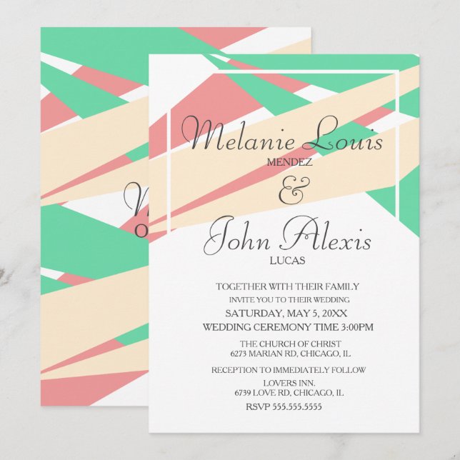 Abstract Colourful Bold Modern Wedding Coral Lime Invitation (Front/Back)