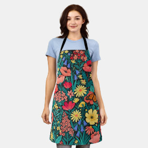 Abstract Colourful Botanical Wildflowers Apron
