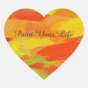 Abstract colourful brush strokes texture.text. heart sticker
