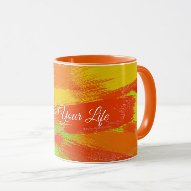Abstract colourful brush strokes texture.text. mug (Front Right)