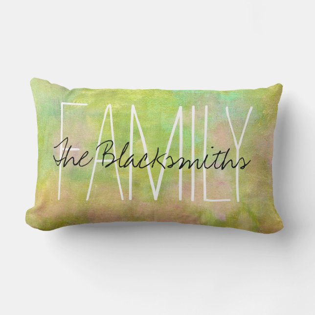 Abstract Colourful Brushstrokes Family Monogram Lumbar Cushion (Front)