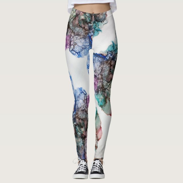 Abstract Colourful bubbles alcohol ink art  Leggings (Front)