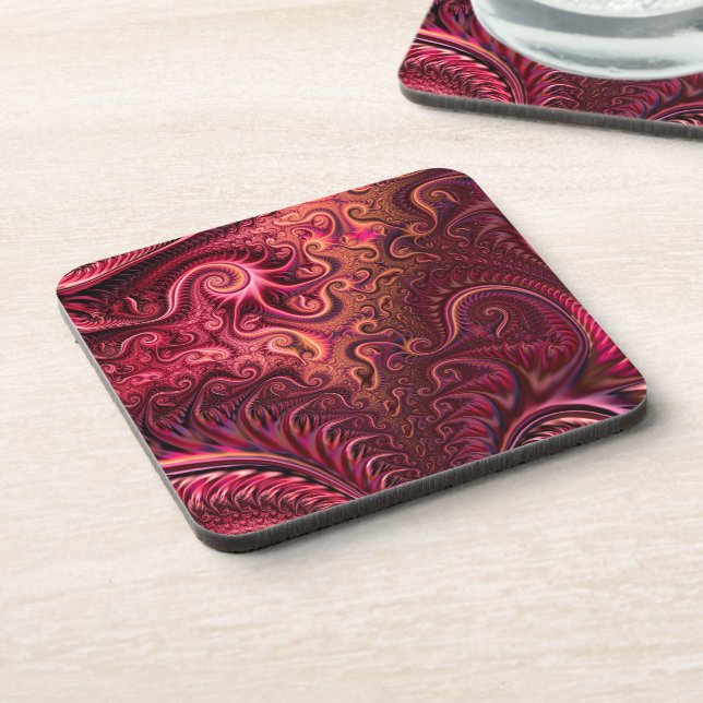 Abstract Colourful Burgundy Carmine Spiral Pattern Coaster (Left Side)