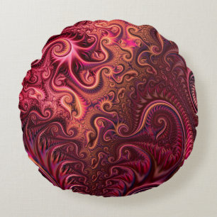 Abstract Colourful Burgundy Carmine Spiral Pattern Round Cushion