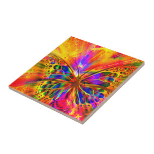 Abstract Colourful Butterfly Ceramic Tile