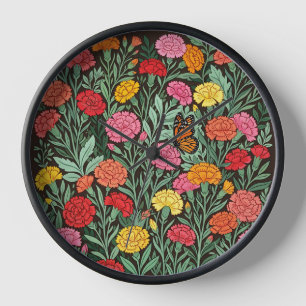 Abstract Colourful Carnations Butterfly Art Clocks
