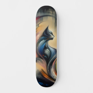 Abstract Colourful Cat Skateboard: Artistic Skateboard