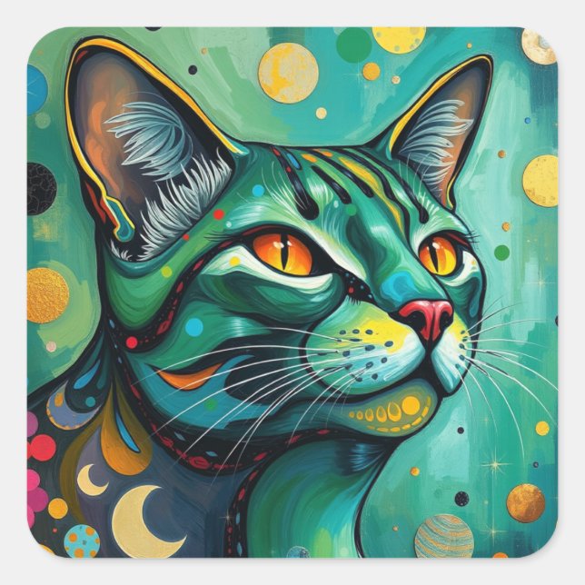 Abstract Colourful Cat Stickers (Front)