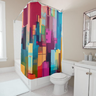 Abstract colourful city shower curtain