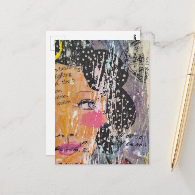 abstract colourful collage with face  postcard (Front/Back In Situ)