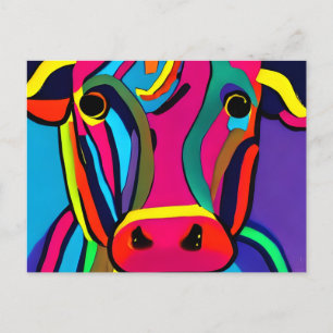 Abstract colourful cow painting postcard