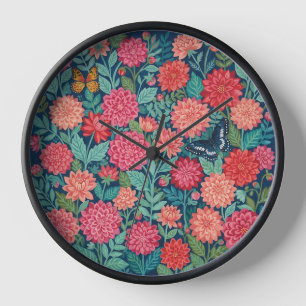 Abstract Colourful Dahlias Butterflies Art Clocks