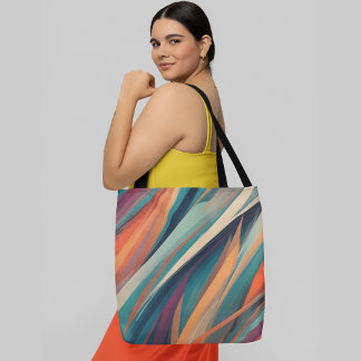 Abstract colourful diagonal stripes tote bag