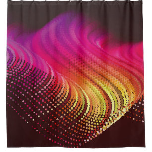 Abstract colourful digital landscape with flowing shower curtain