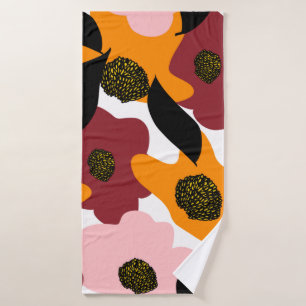 Abstract colourful doodles flowers and leaves back bath towel