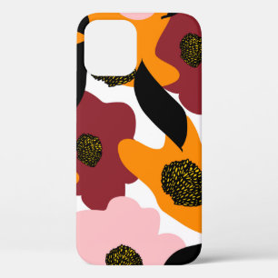 Abstract colourful doodles flowers and leaves back iPhone 12 case