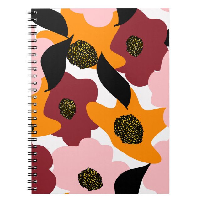 Abstract colourful doodles flowers and leaves back notebook (Front)