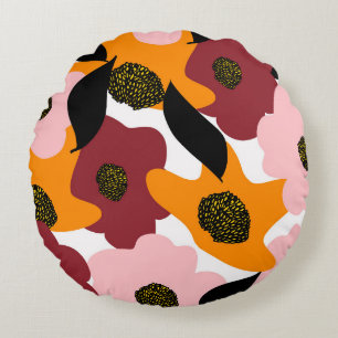 Abstract colourful doodles flowers and leaves back round cushion