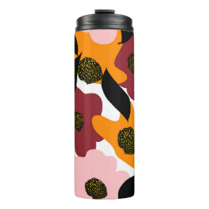Abstract colourful doodles flowers and leaves back thermal tumbler