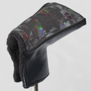 Abstract colourful drawing in dark night under jut golf head cover
